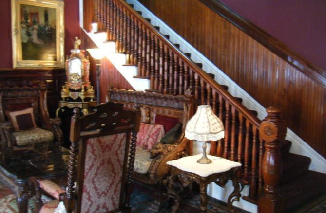 The main stairway in the lobby - an elevator is also available